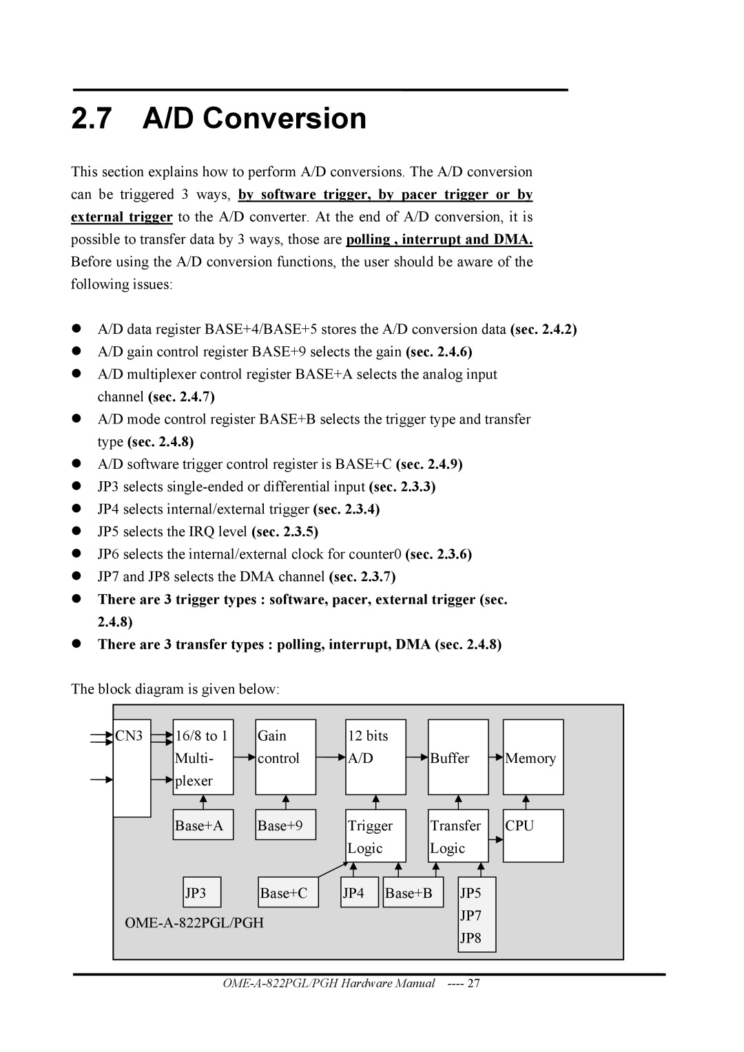 Omega OME-A822PG manual A/D Conversion 