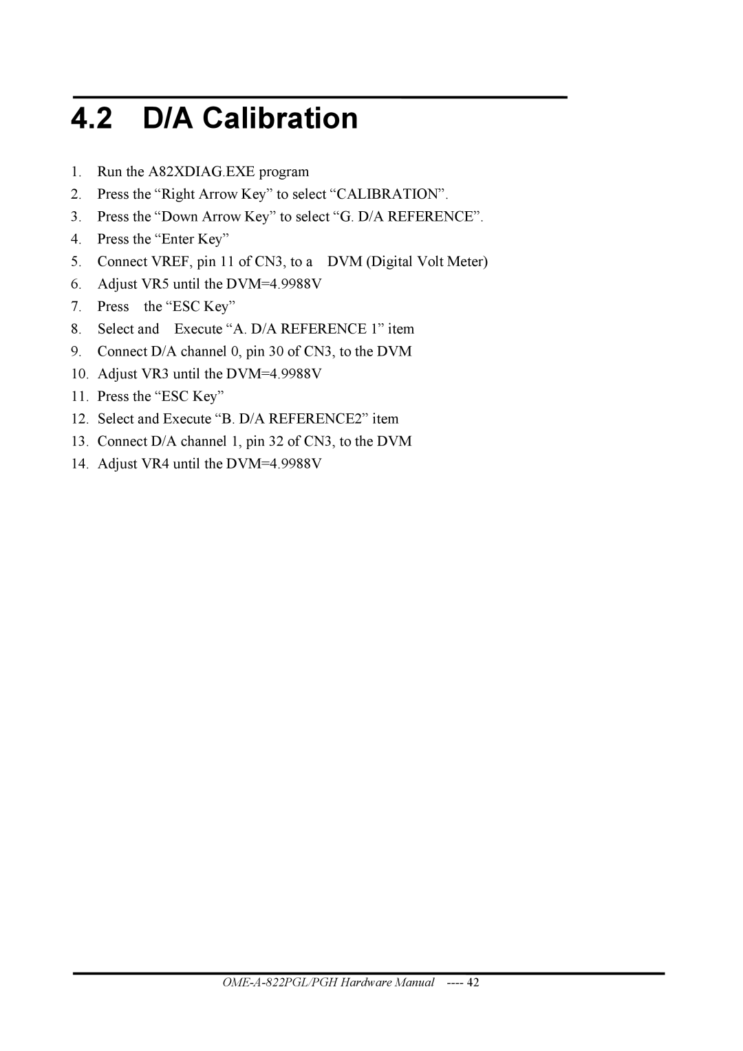 Omega OME-A822PG manual D/A Calibration 