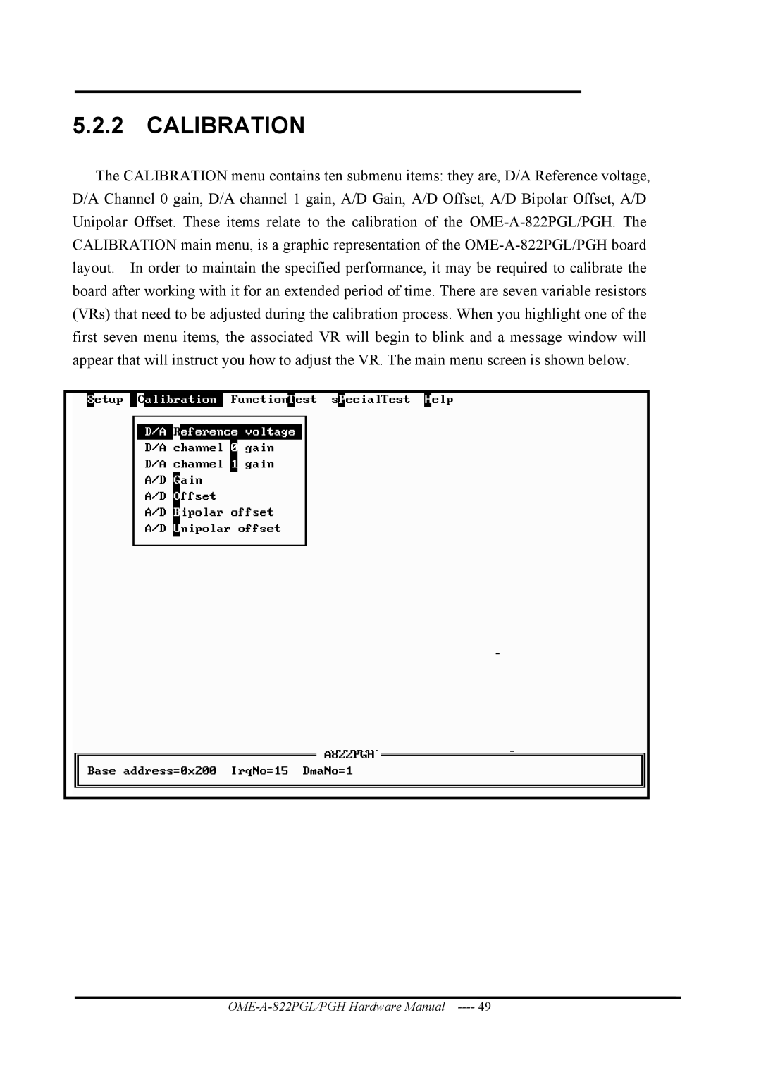 Omega OME-A822PG manual Calibration 