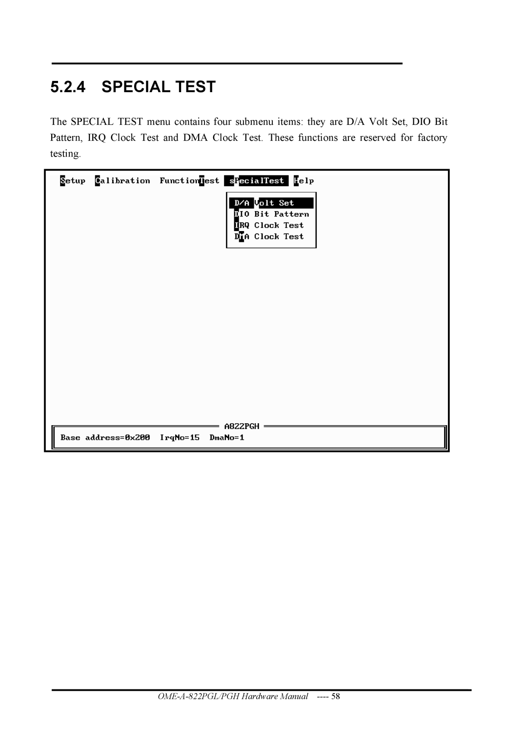 Omega OME-A822PG manual Special Test 