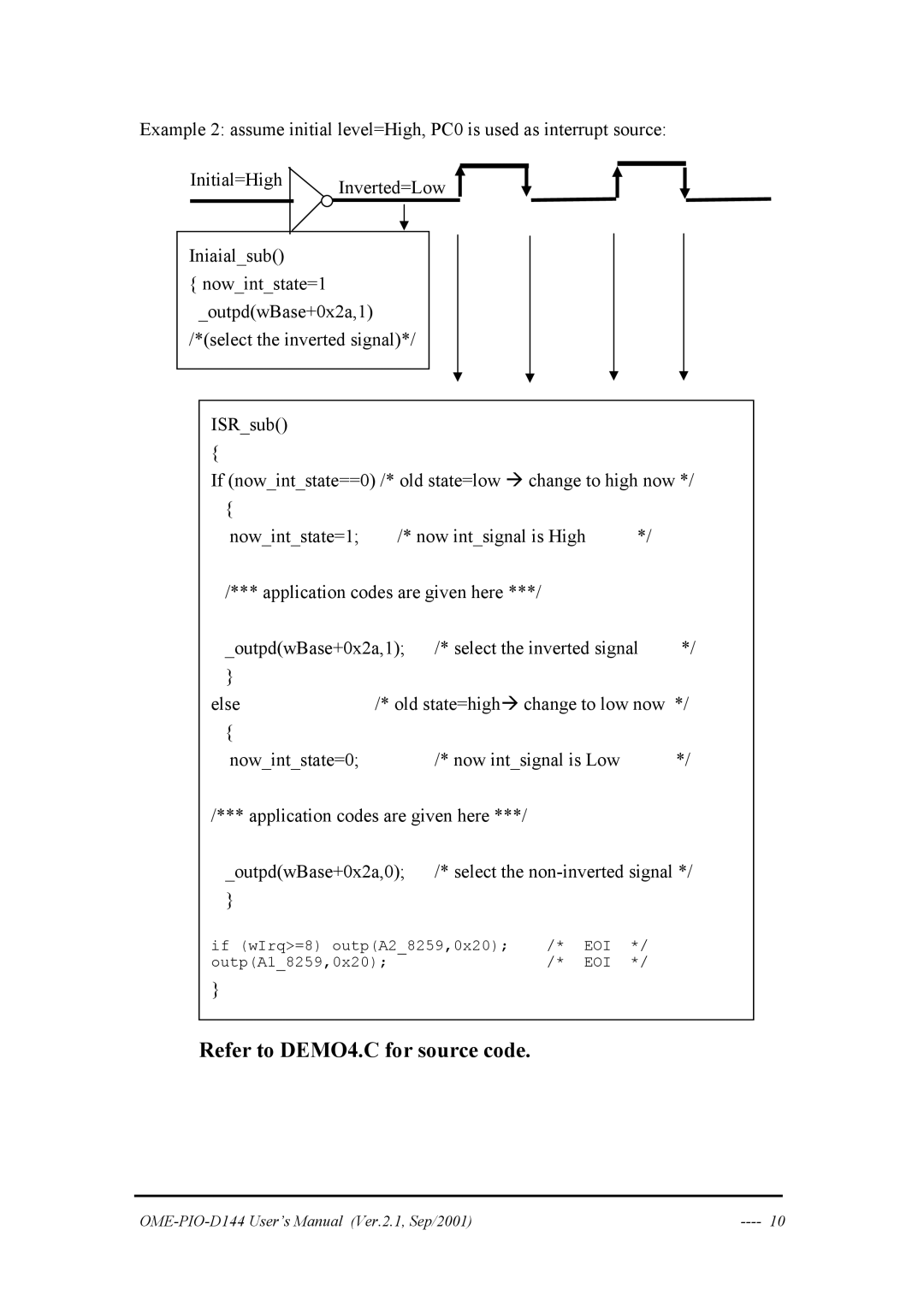 Omega OME-PIO-D144 manual Refer to DEMO4.C for source code 