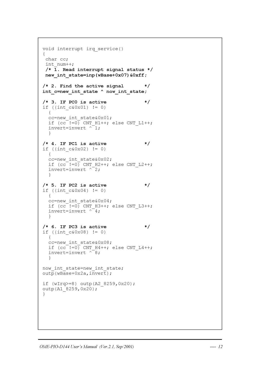 Omega OME-PIO-D144 manual If PC1 is active 