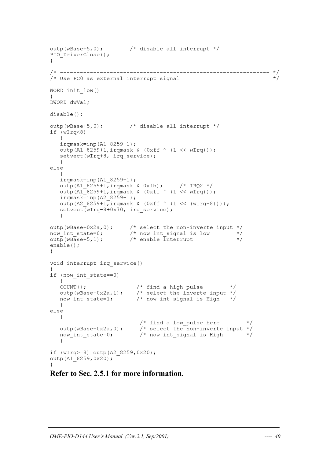 Omega OME-PIO-D144 manual Refer to Sec .5.1 for more information 