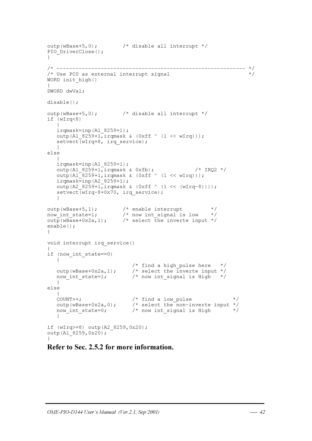 Omega OME-PIO-D144 manual Refer to Sec .5.2 for more information 