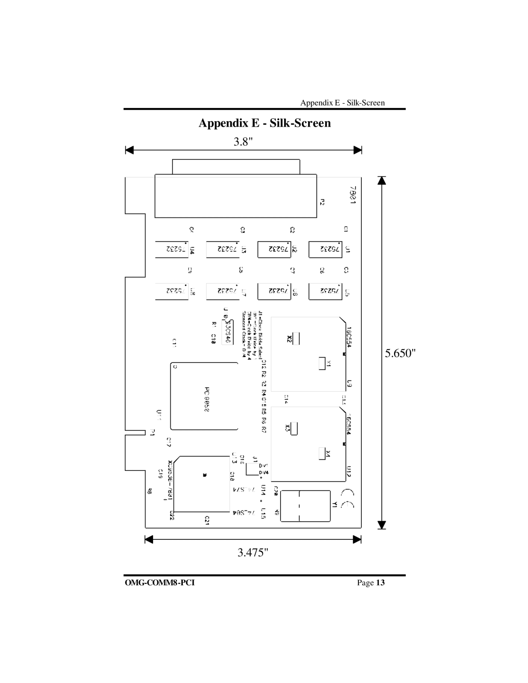 Omega OMG-COMM8-PCI manual Appendix E Silk-Screen 