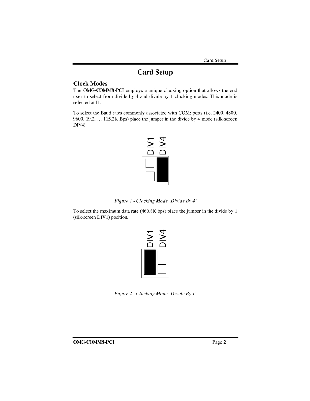 Omega OMG-COMM8-PCI manual Card Setup, Clock Modes 