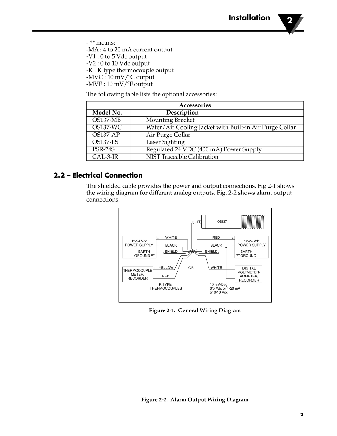 Omega OS137 manual Installation, Electrical Connection 