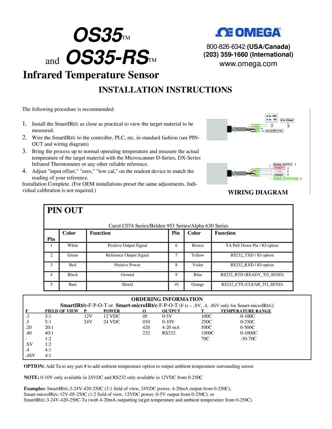 Omega manual OS35-RS, Installation Instructions 