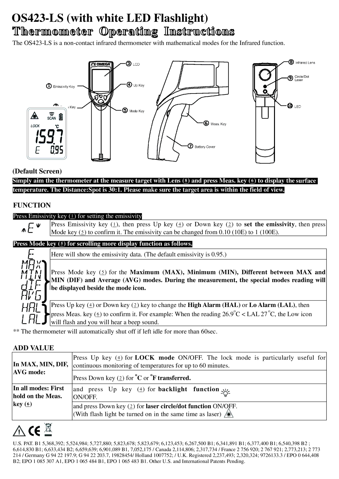 Omega OS423-LS manual Function 