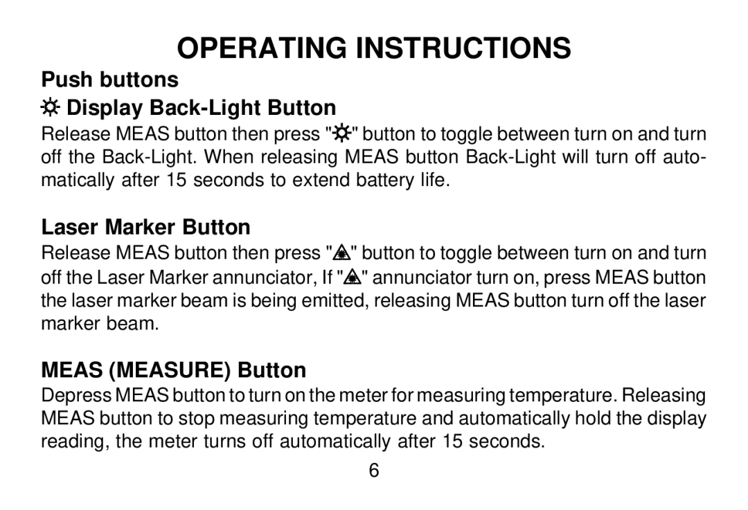 Omega OS642C-LS manual Operating Instructions, Push buttons Display Back-Light Button 