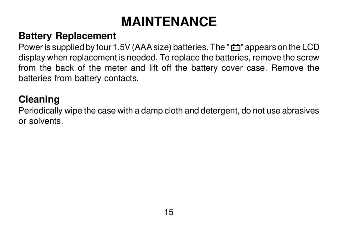 Omega OS643-LS manual Maintenance, Battery Replacement, Cleaning 