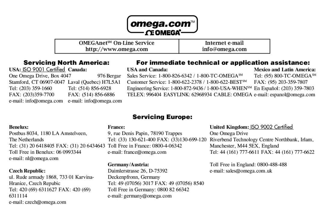 Omega OS643-LS manual Omega.comTM 