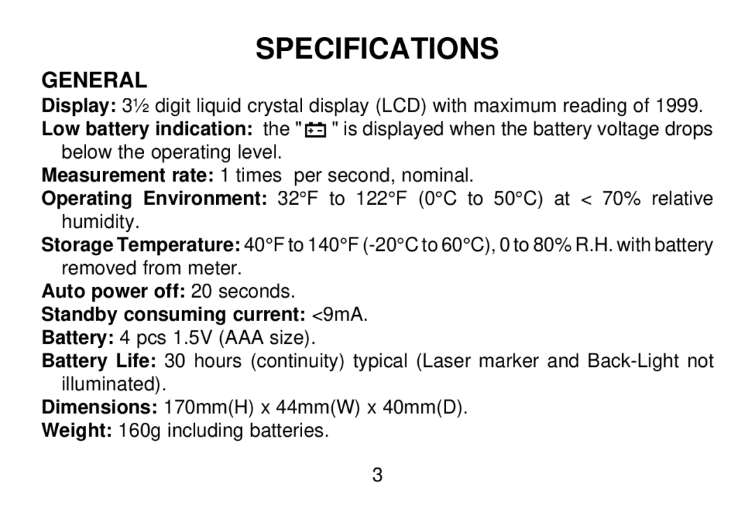 Omega OS643-LS manual Specifications, General 