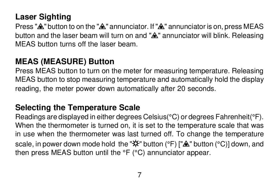 Omega OS643-LS manual Laser Sighting, Meas Measure Button, Selecting the Temperature Scale 