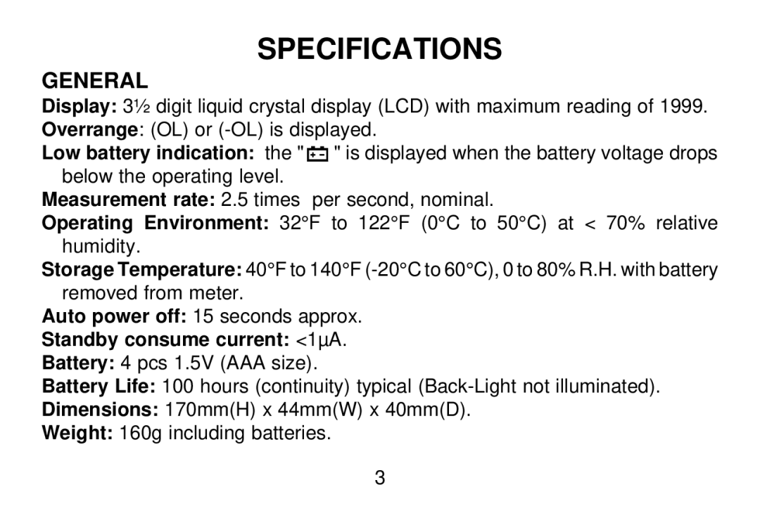 Omega OS643 manual Specifications, General 