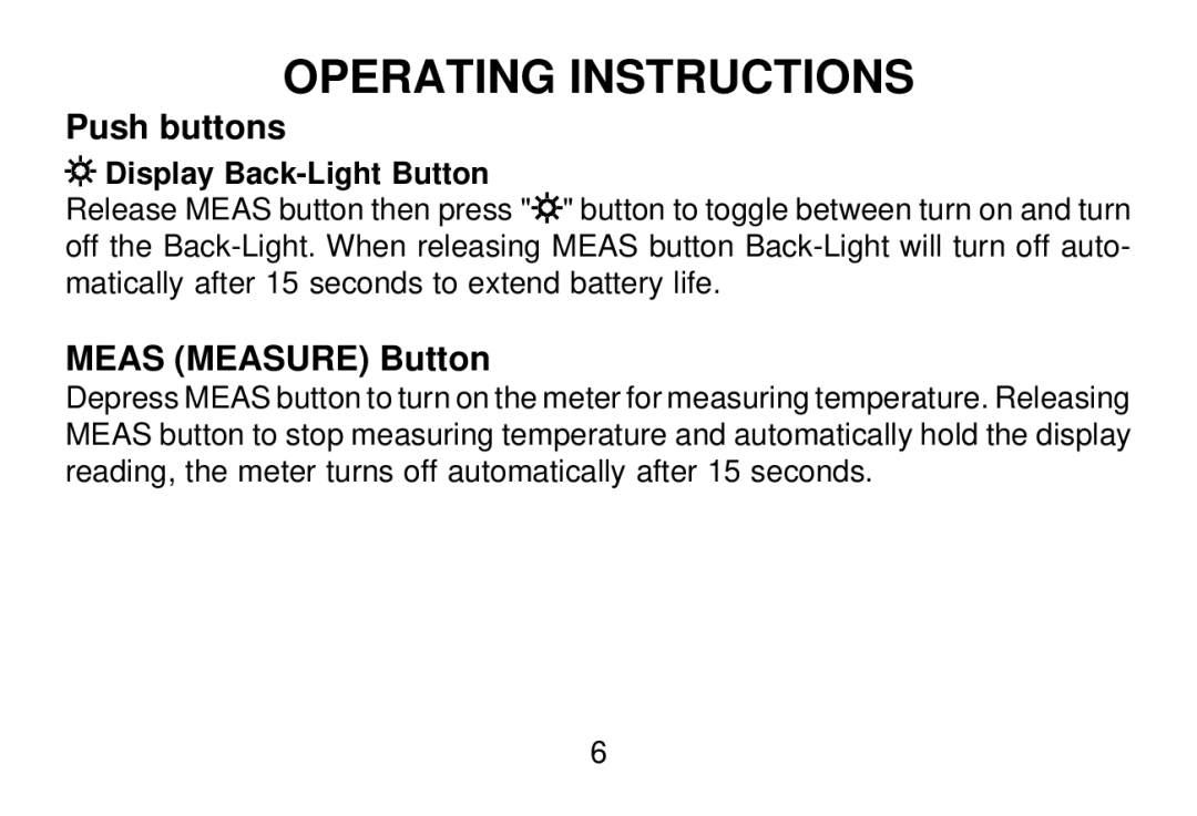 Omega OS643 manual Operating Instructions, Push buttons 