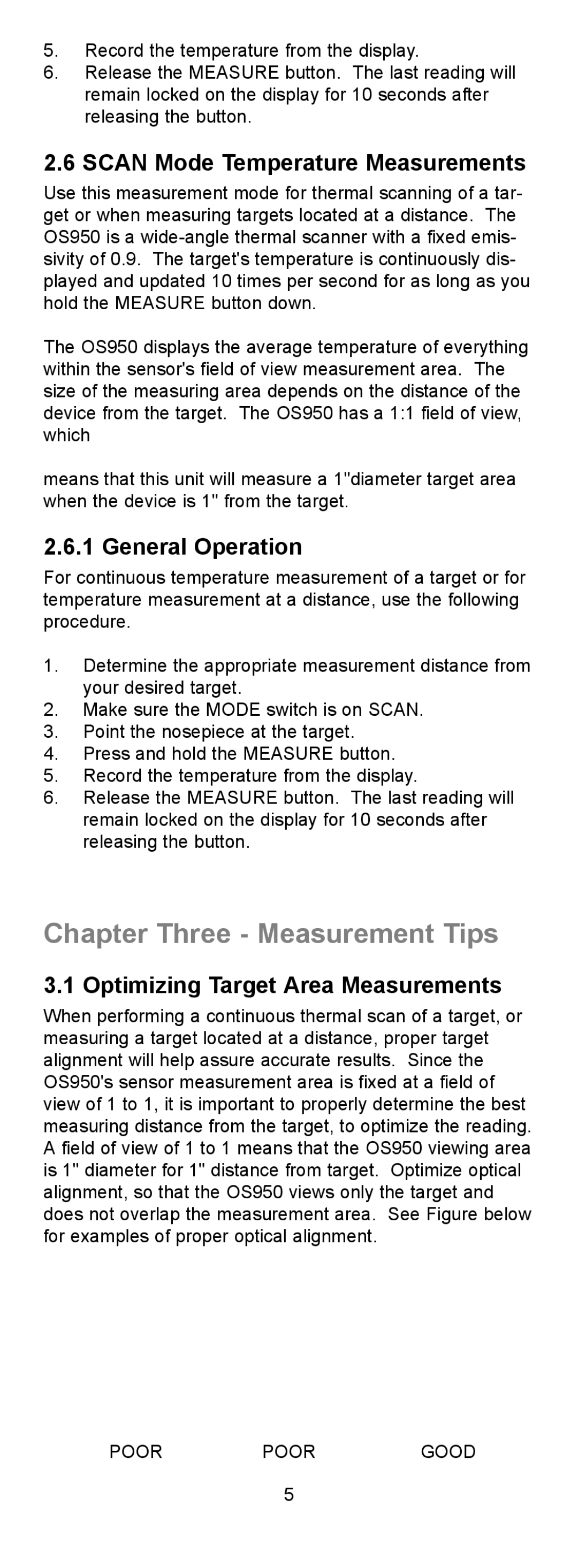 Omega OS950 manual Chapter Three Measurement Tips, Scan Mode Temperature Measurements, Optimizing Target Area Measurements 