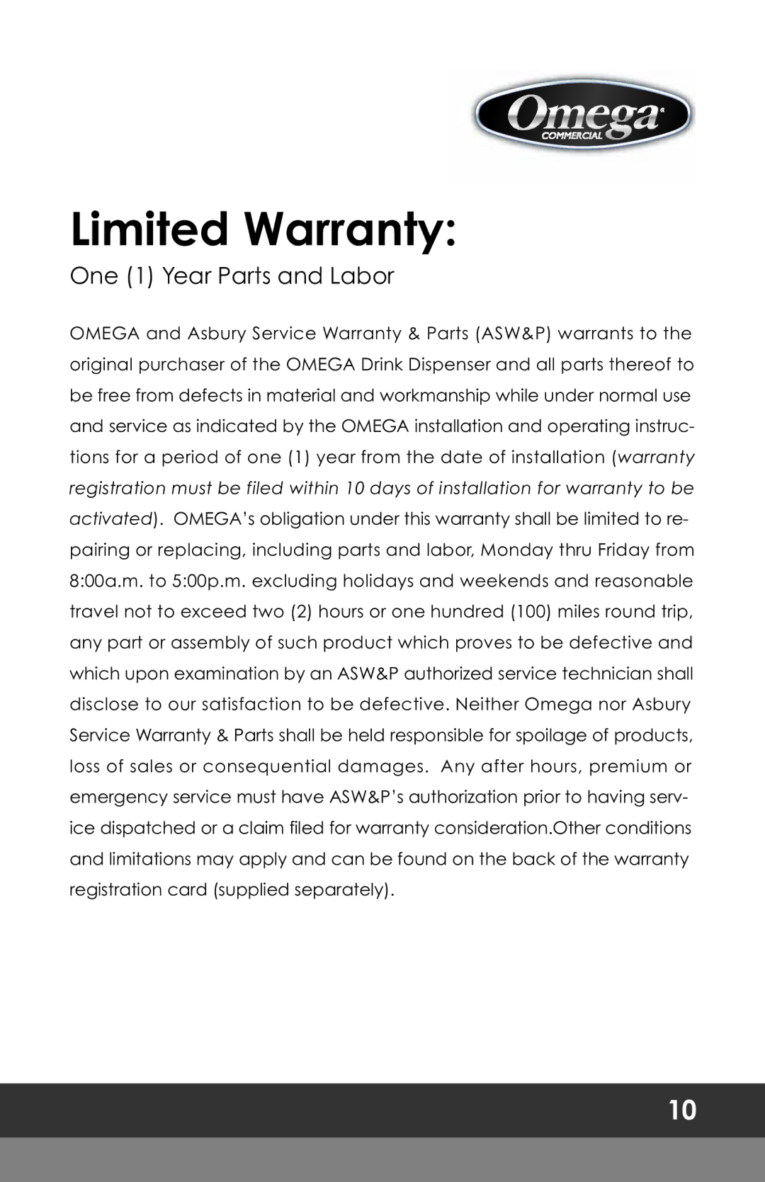 Omega OSD30, OSD20, OSD10 instruction manual Limited Warranty 