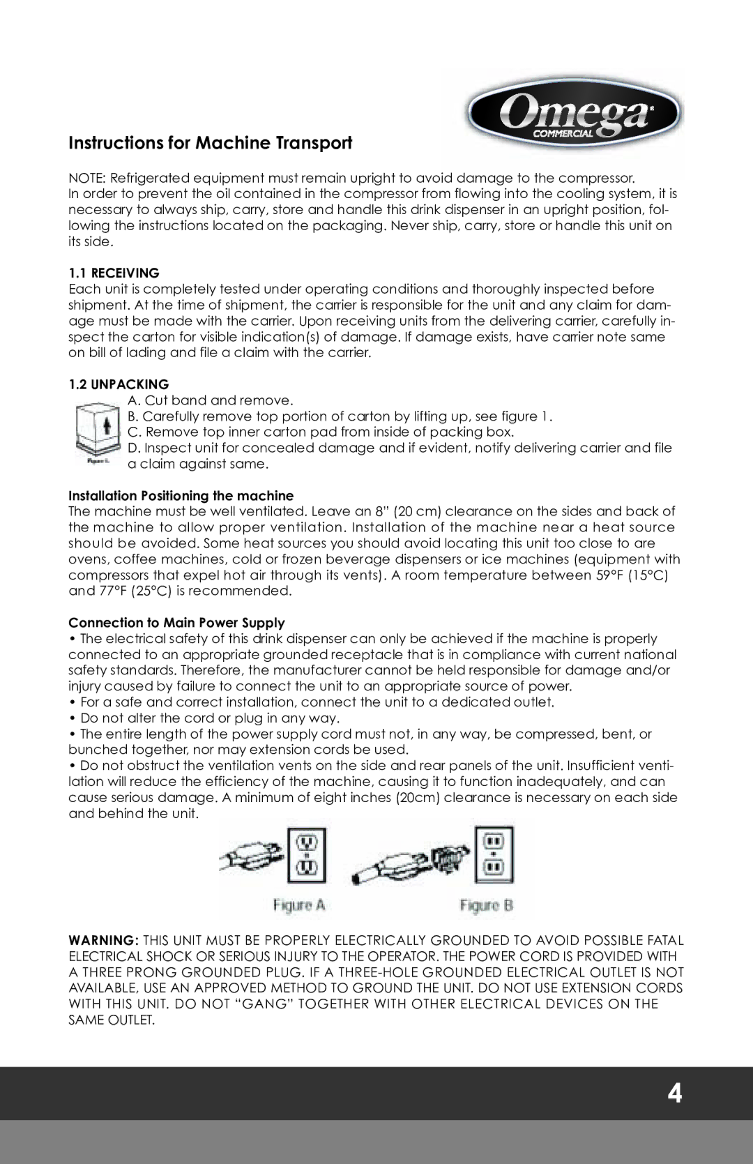 Omega OSD30, OSD20, OSD10 instruction manual Instructions for Machine Transport 