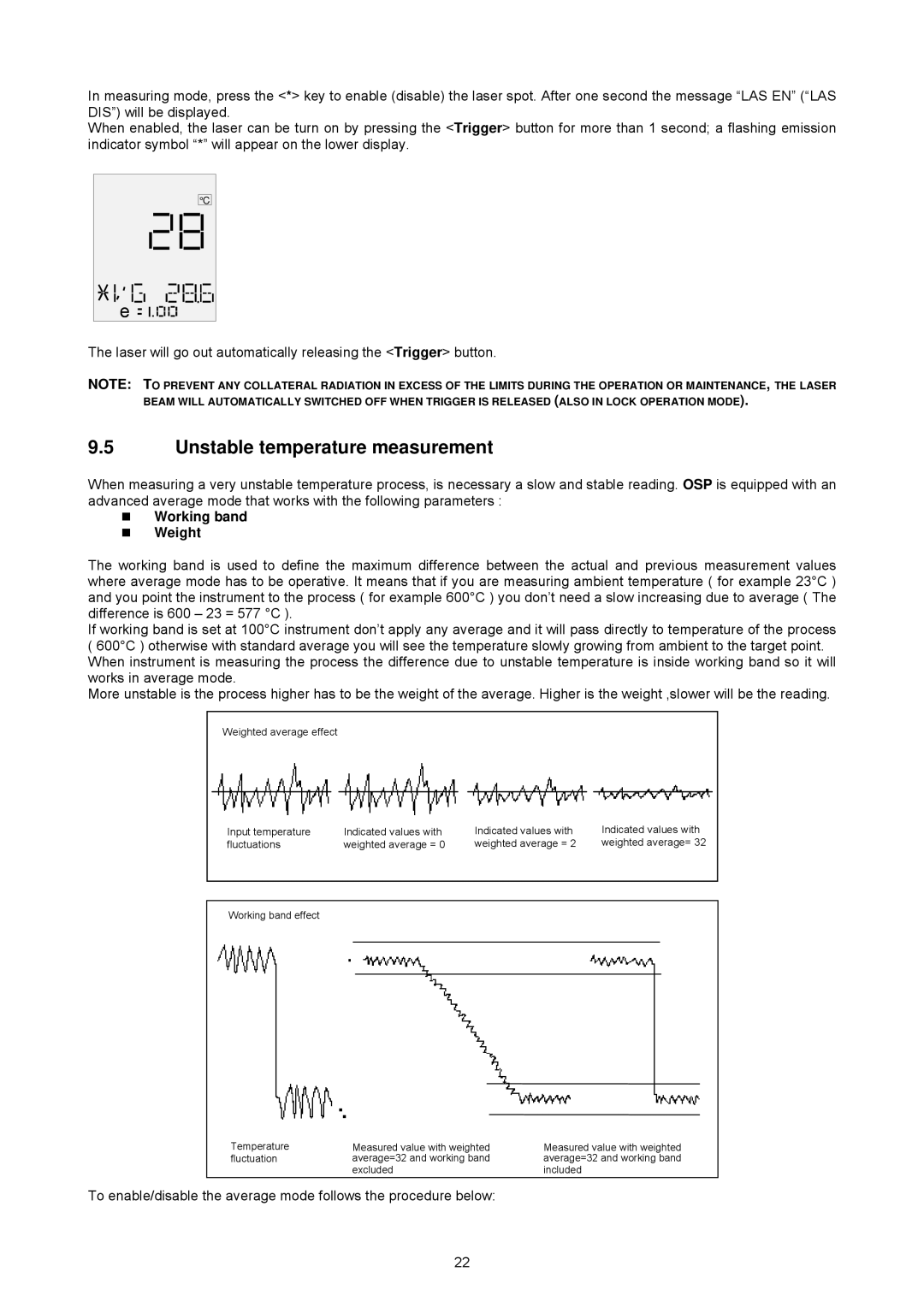 Omega OSP SERIES manual Unstable temperature measurement, Working band Weight 