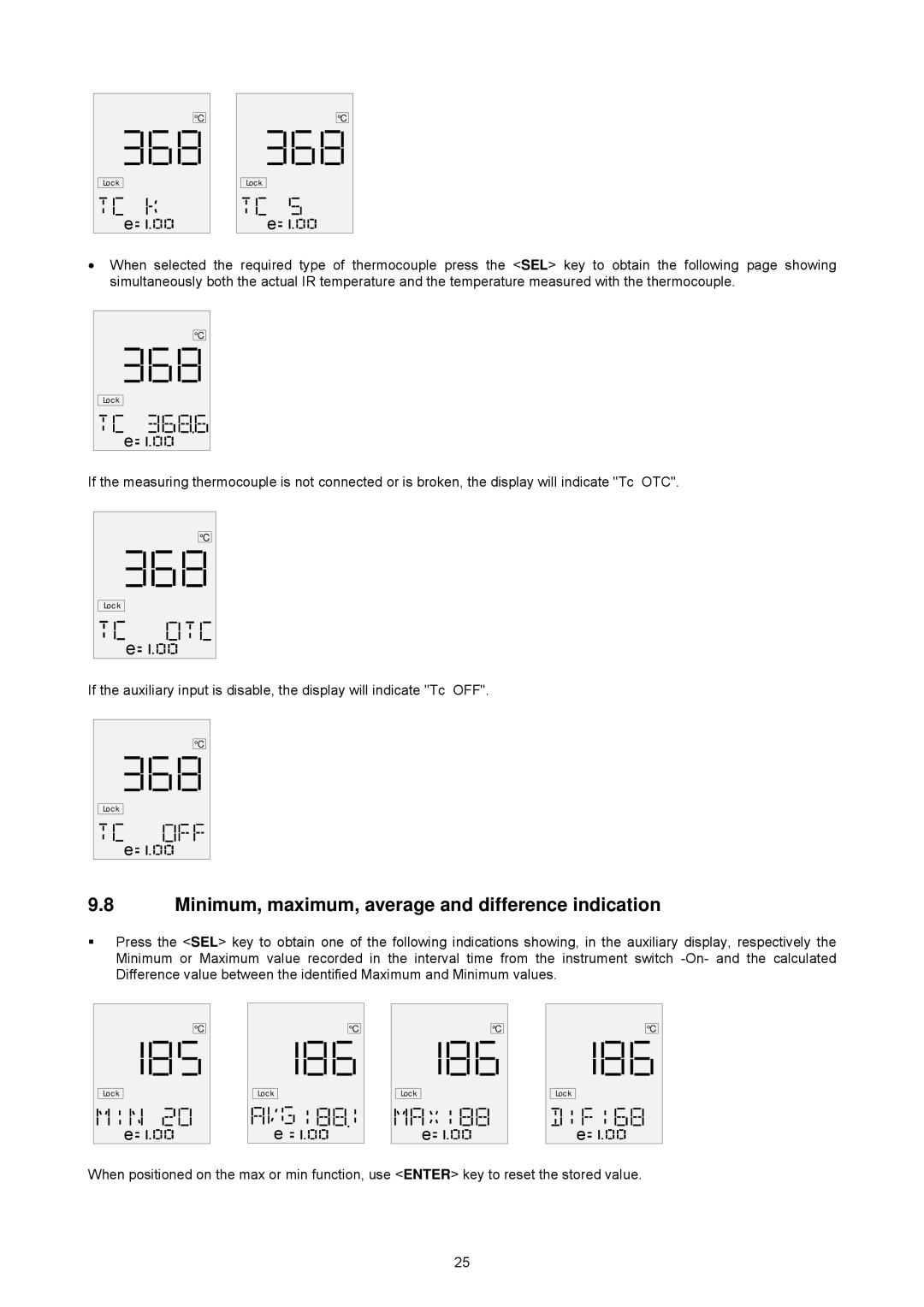 Omega OSP SERIES manual Minimum, maximum, average and difference indication 