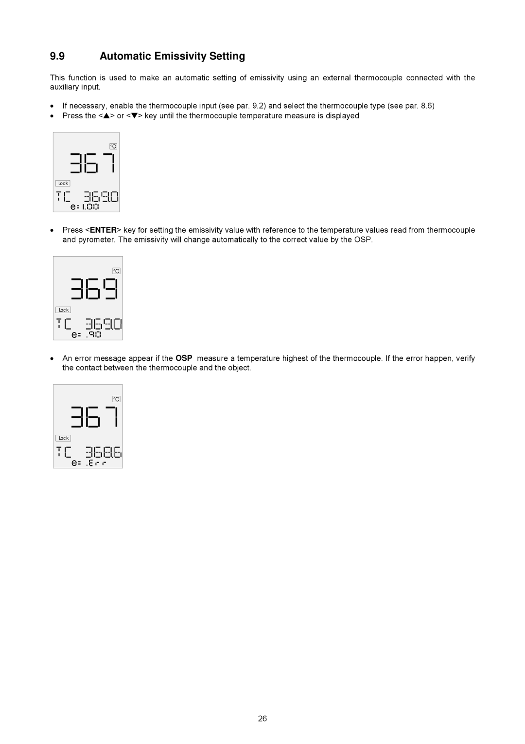 Omega OSP SERIES manual Automatic Emissivity Setting 