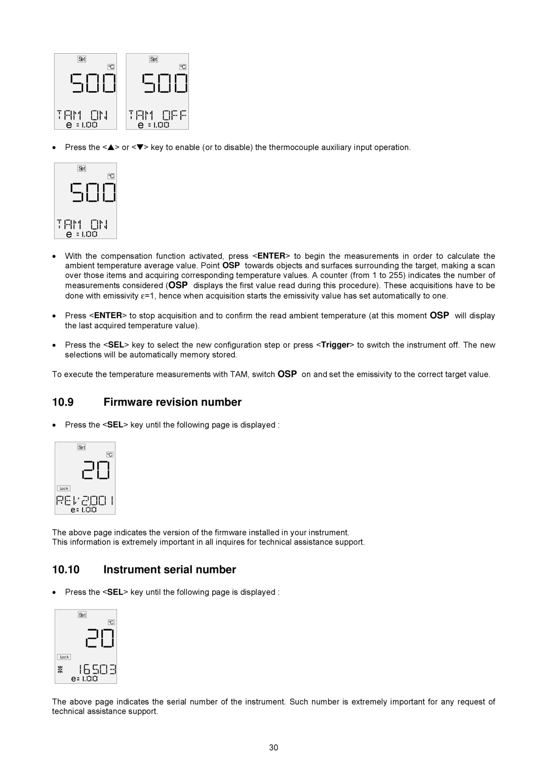 Omega OSP SERIES manual Firmware revision number, Instrument serial number 