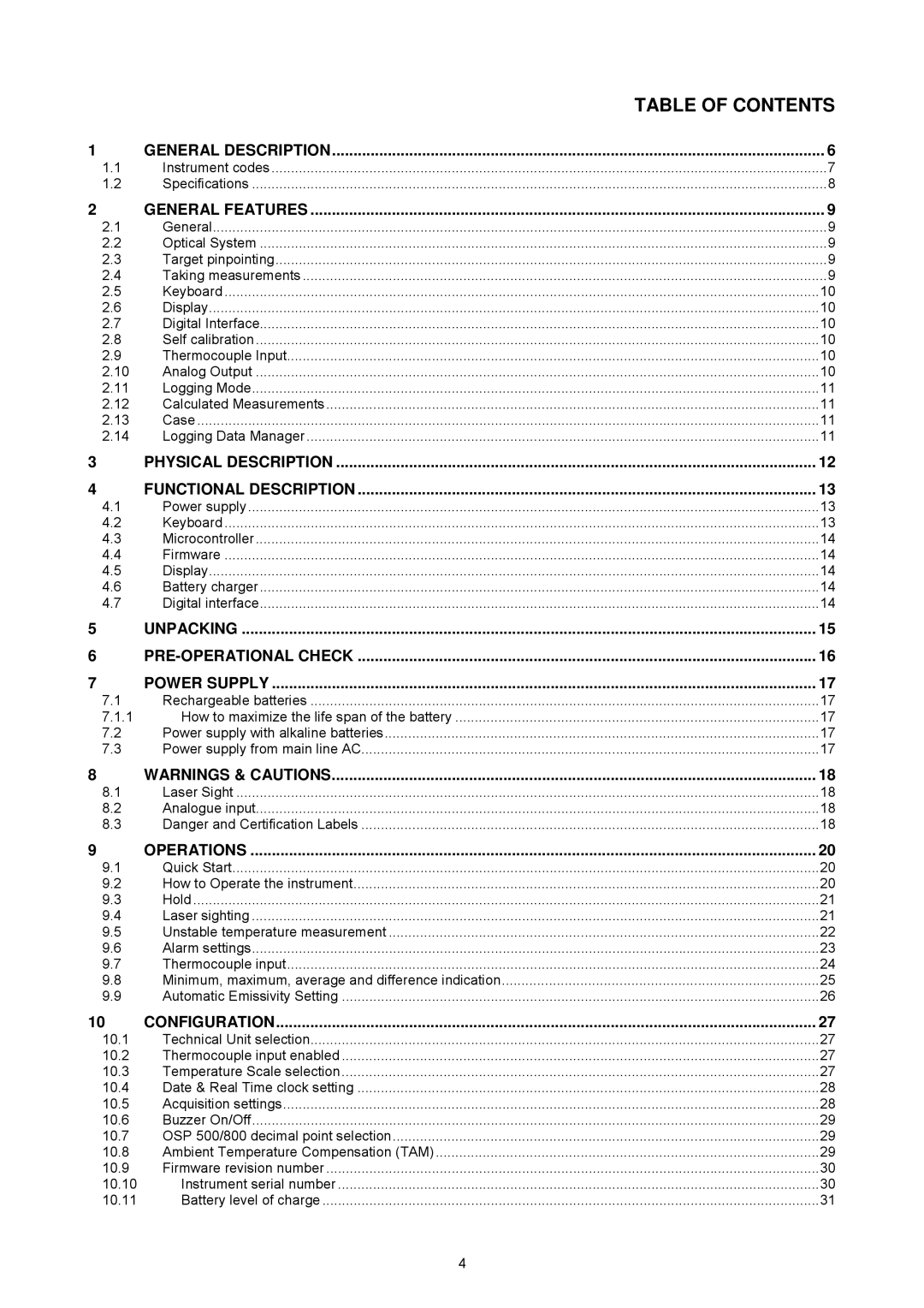 Omega OSP SERIES manual Table of Contents 