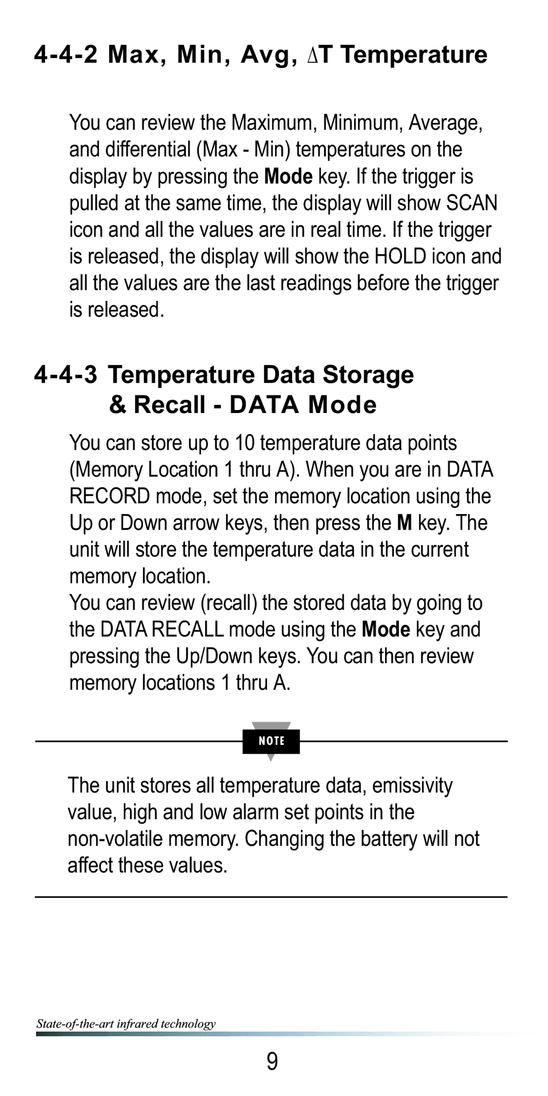 Omega OSXL685 manual 2 Max, Min, Avg, ∆T Temperature, Temperature Data Storage & Recall Data Mode 