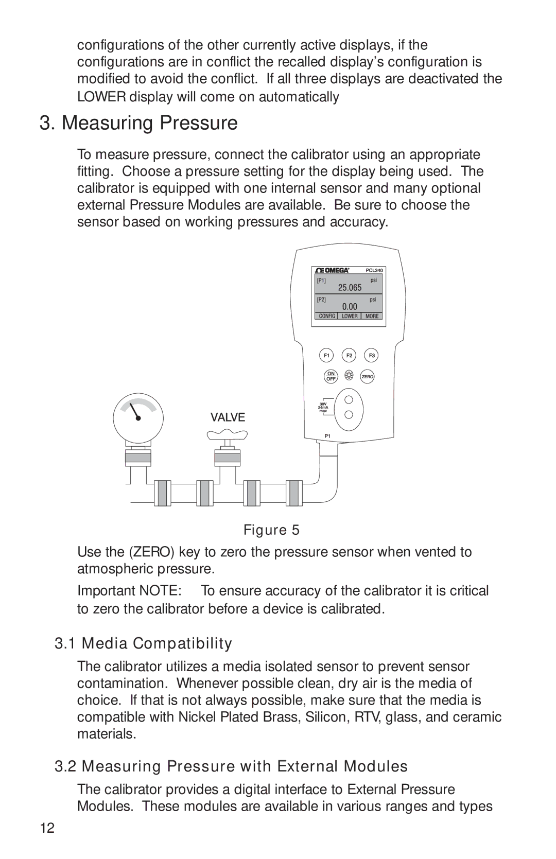 Omega PCL340, M-4292/1006 manual Media Compatibility, Measuring Pressure with External Modules 