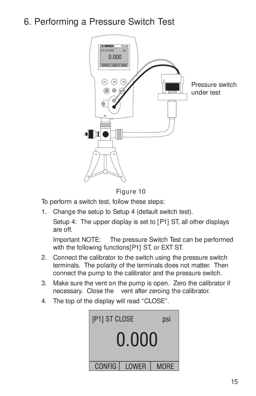 Omega M-4292/1006, PCL340 manual Performing a Pressure Switch Test 