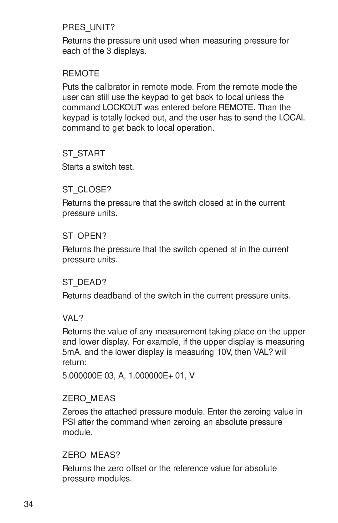 Omega PCL340, M-4292/1006 manual Presunit?, Remote, Ststart, Stclose?, Stopen?, Stdead?, Val?, Zeromeas? 