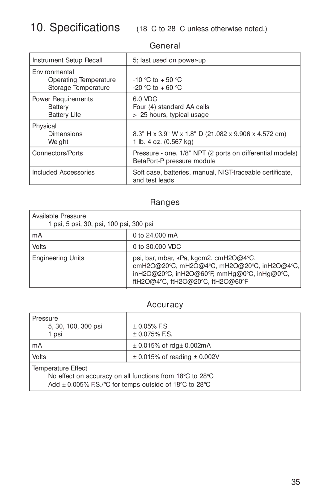 Omega M-4292/1006, PCL340 manual General, Ranges, Accuracy 