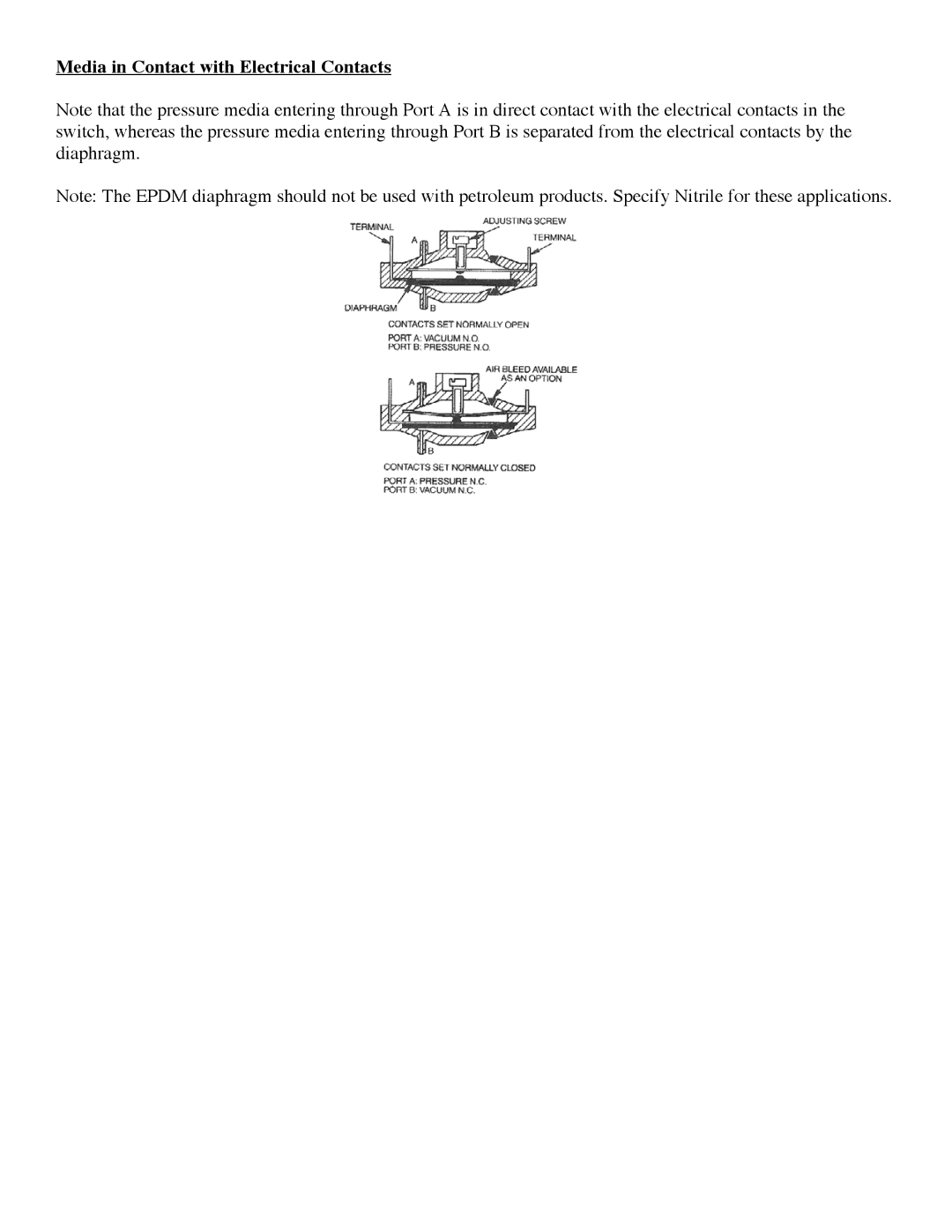 Omega PSW20 installation instructions Media in Contact with Electrical Contacts 