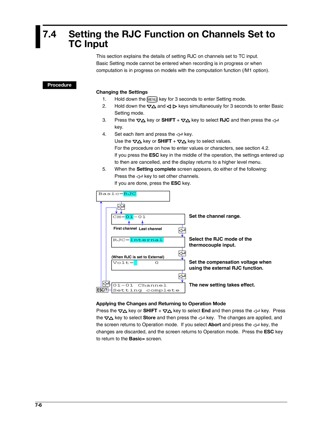 Omega RD100B manual Setting the RJC Function on Channels Set to TC Input 