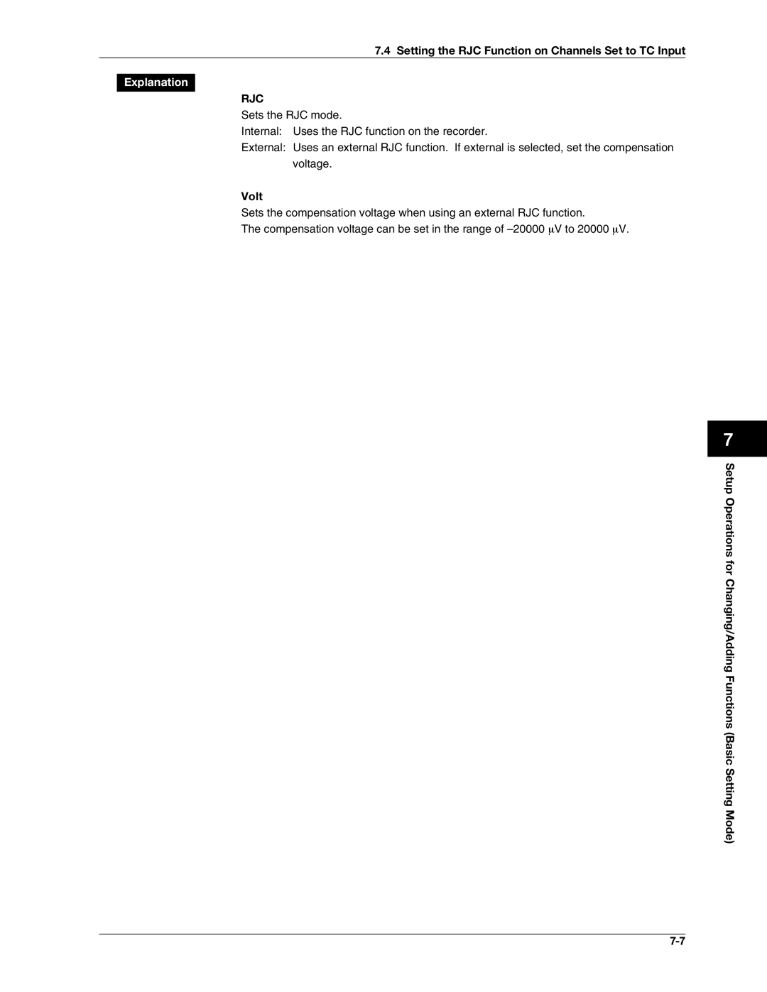 Omega RD100B manual Setting the RJC Function on Channels Set to TC Input, Volt 