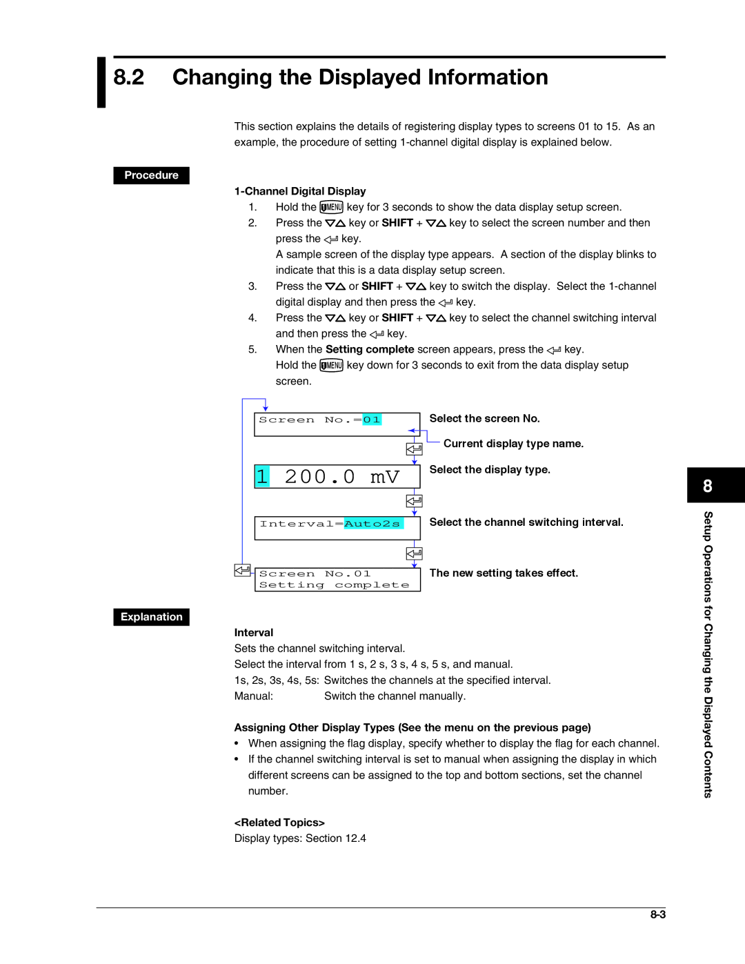 Omega RD100B manual Changing the Displayed Information, Channel Digital Display, Changing the Displayed Contents 