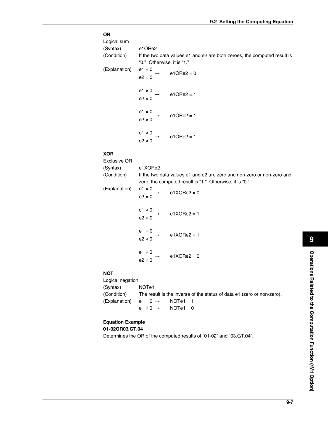 Omega RD100B manual Xor, Equation Example 01-02OR03.GT.04 