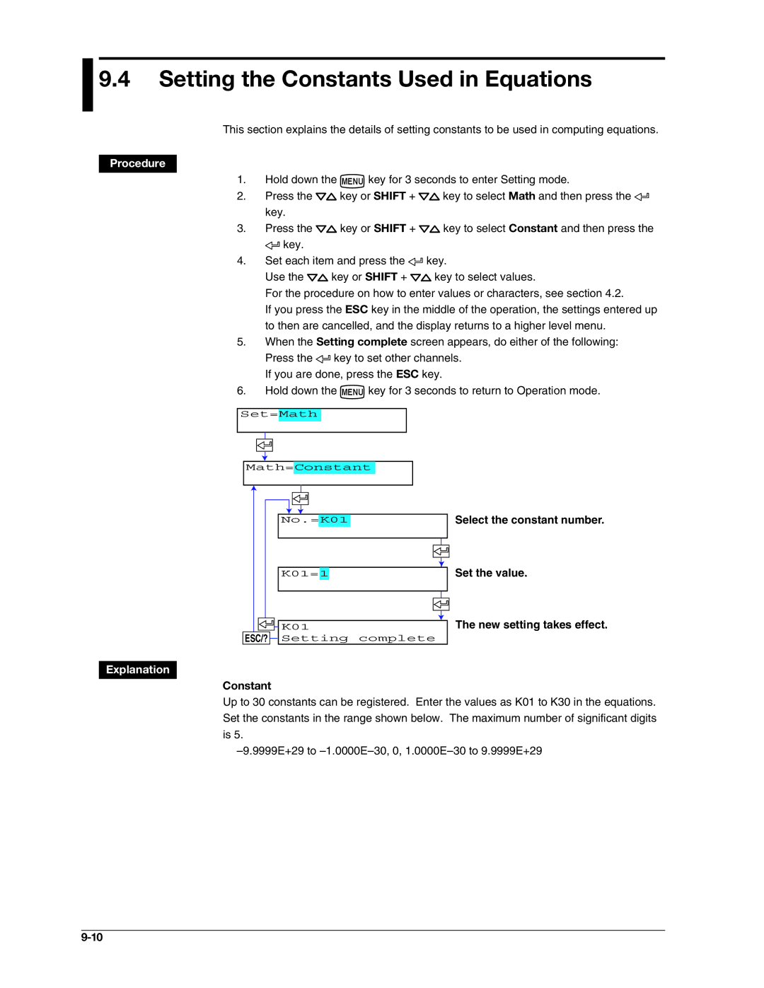 Omega RD100B manual Setting the Constants Used in Equations 