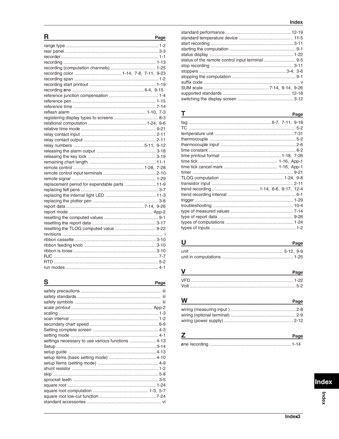 Omega RD100B manual Index Index-3, 7-11 