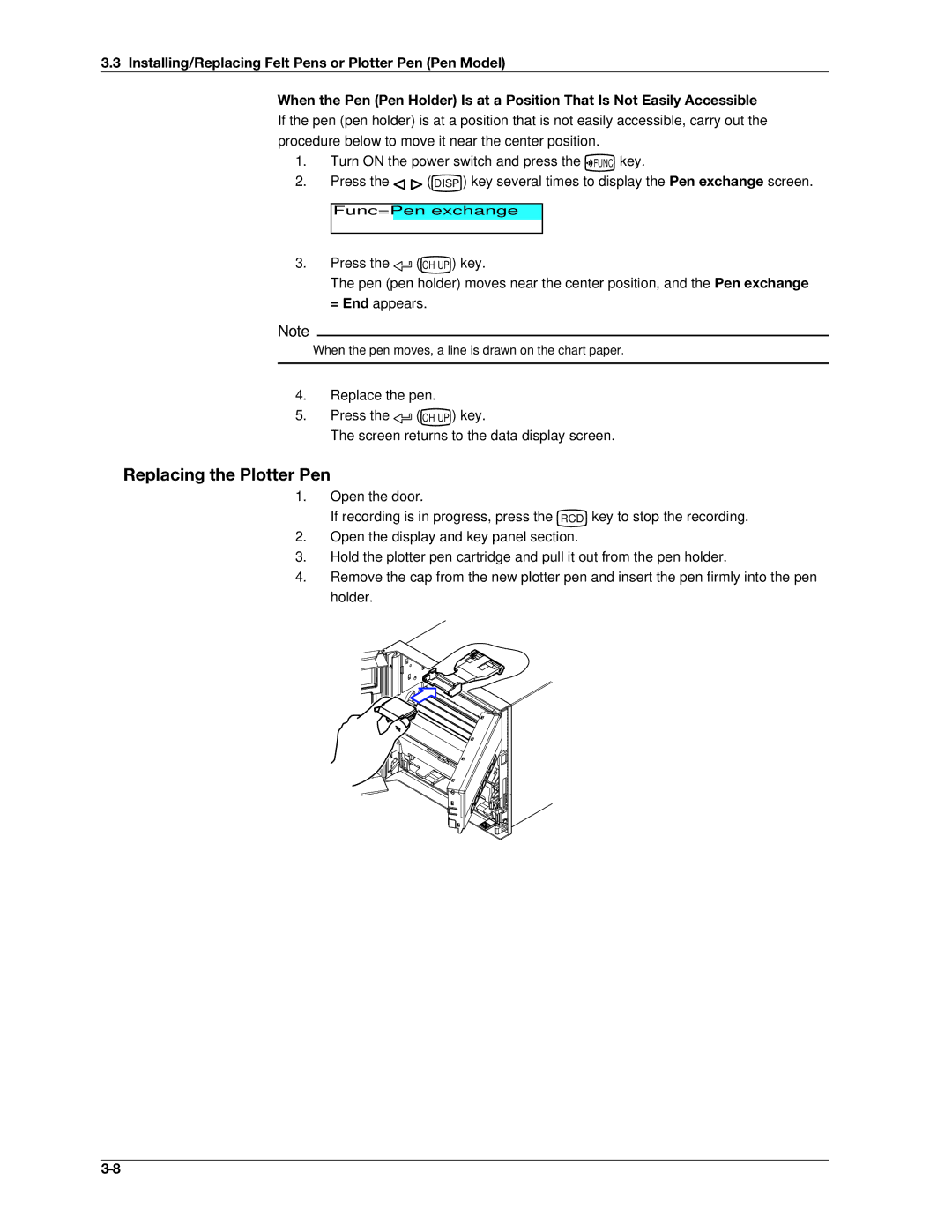 Omega RD100B manual Replacing the Plotter Pen 