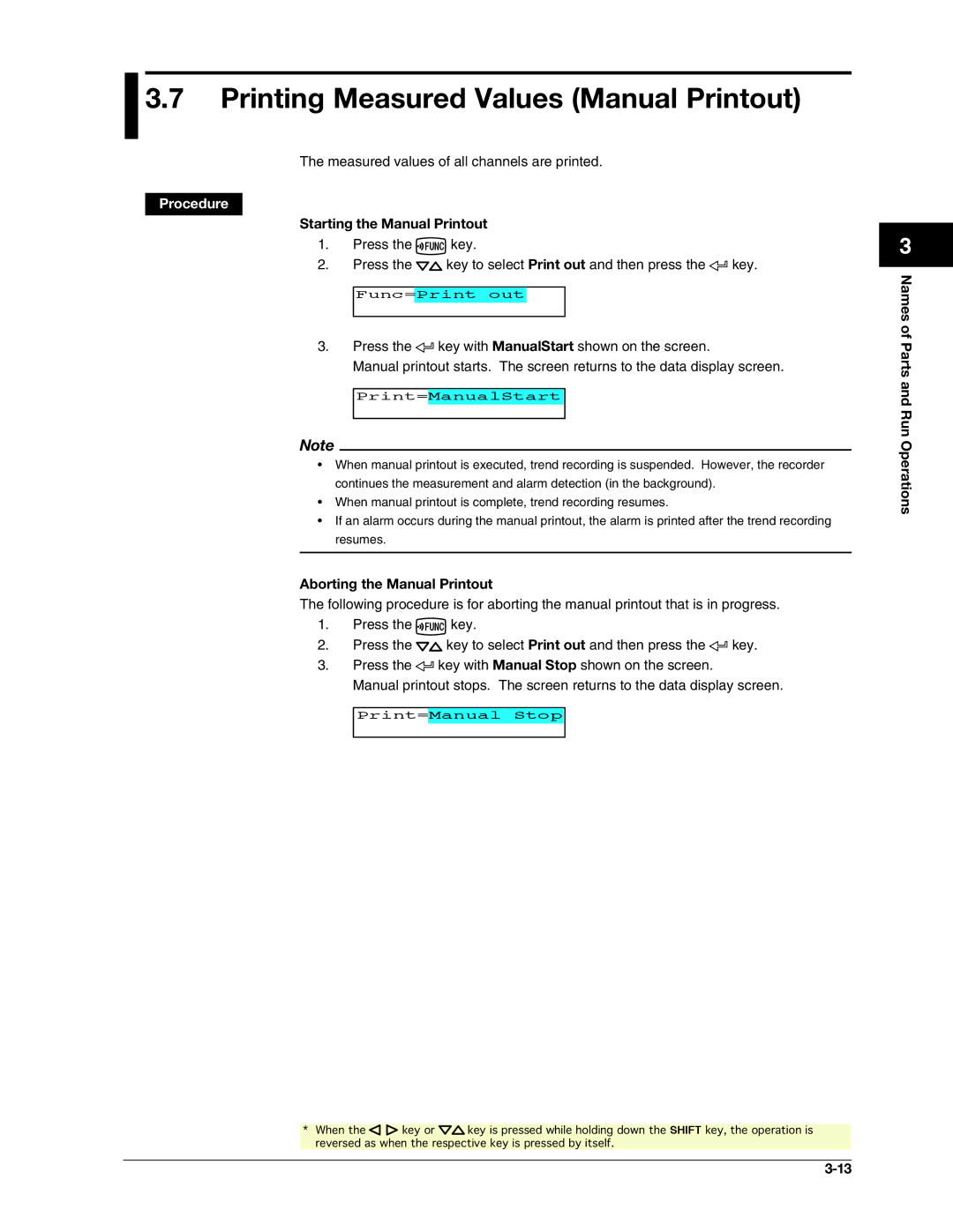 Omega RD100B manual Printing Measured Values Manual Printout, Starting the Manual Printout, Aborting the Manual Printout 