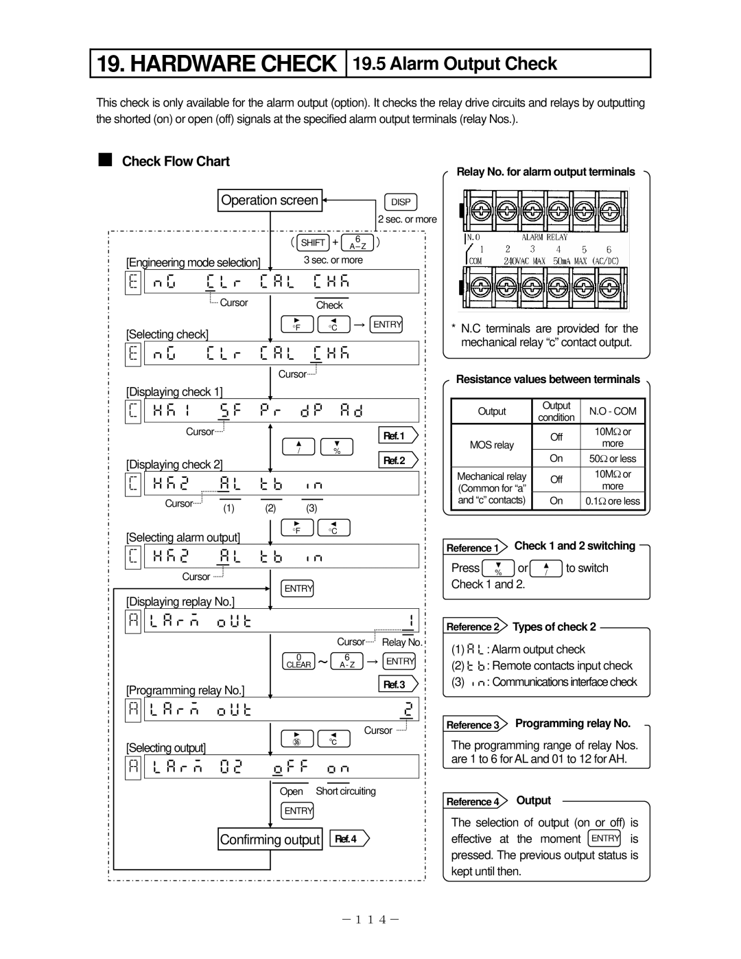 Omega RD200, RD2800 manual Alarm Output Check,    ,  ,     