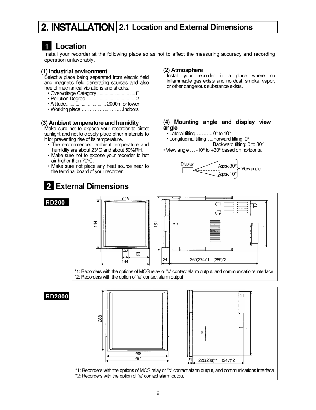 Omega RD2800, RD200 manual Location and External Dimensions 