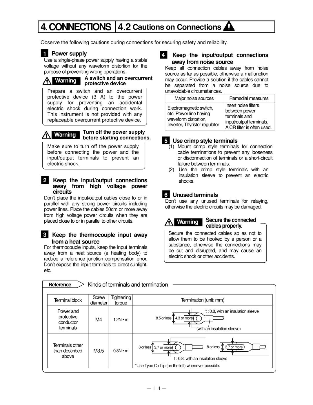 Omega RD200, RD2800 manual Connections 4.2 Cautions on Connections 