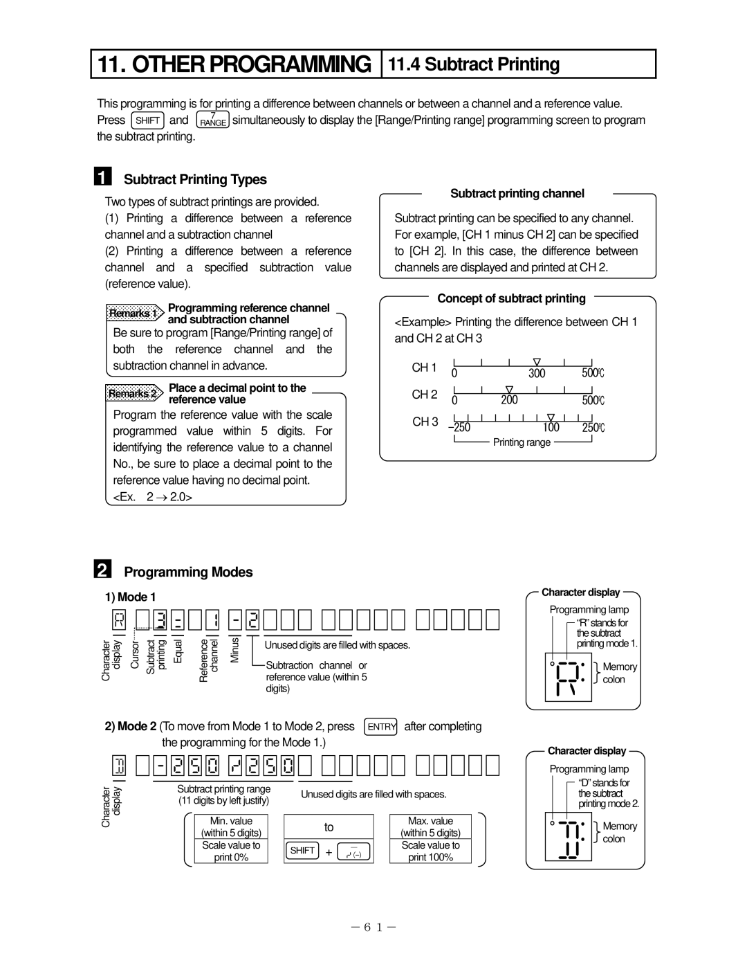 Omega RD2800, RD200 manual     , , Subtract Printing Types, Programming Modes 