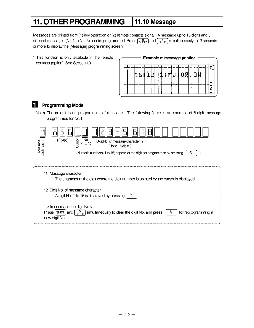 Omega RD2800, RD200 manual Message, Contacts option. See Section, ～Z simultaneously for 3 seconds 