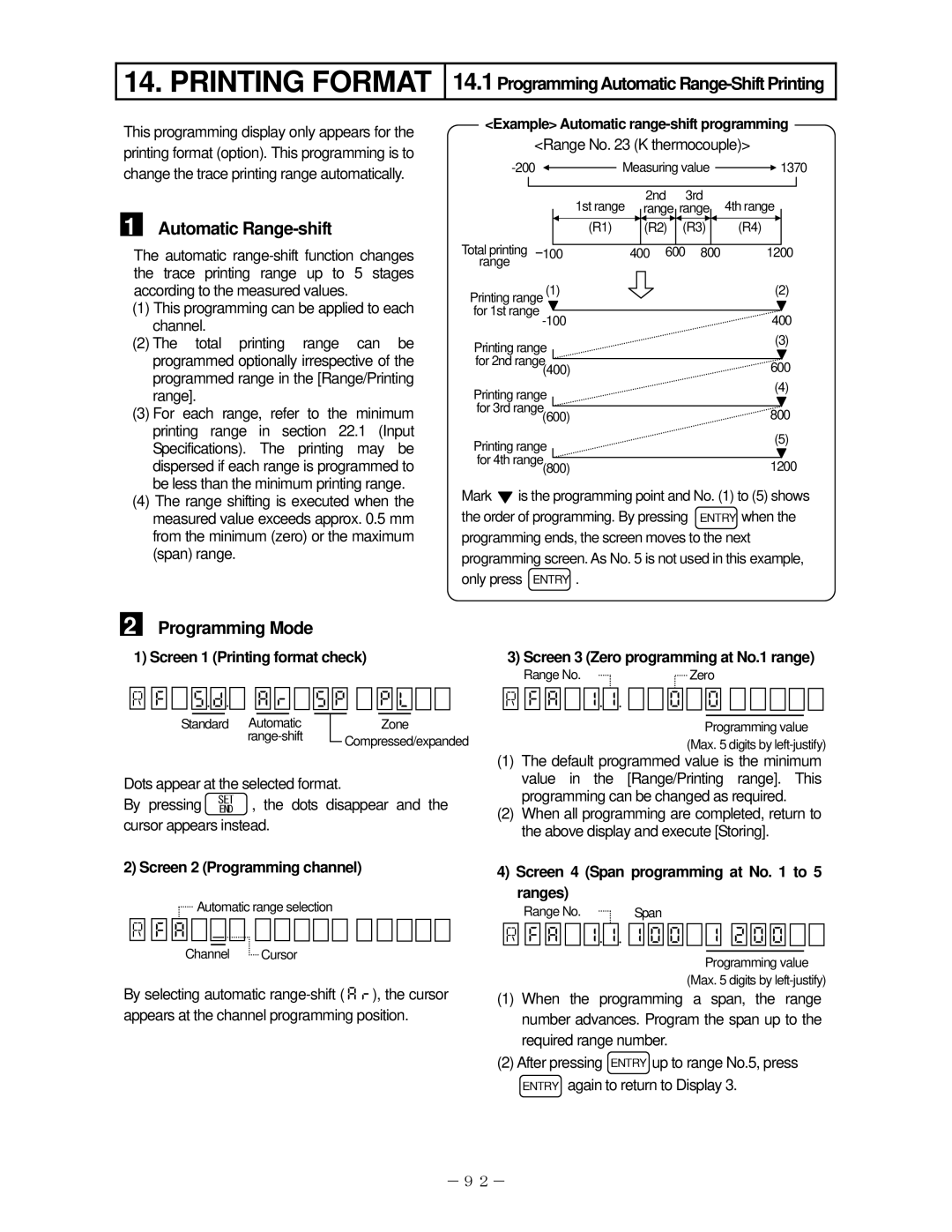 Omega RD200, RD2800 manual Printing Format, 14.1ProgrammingAutomatic Range-Shift Printing, Automatic Range-shift 