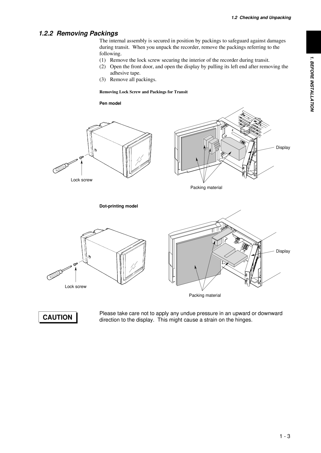 Omega RD260A instruction manual Removing Packings, Removing Lock Screw and Packings for Transit 