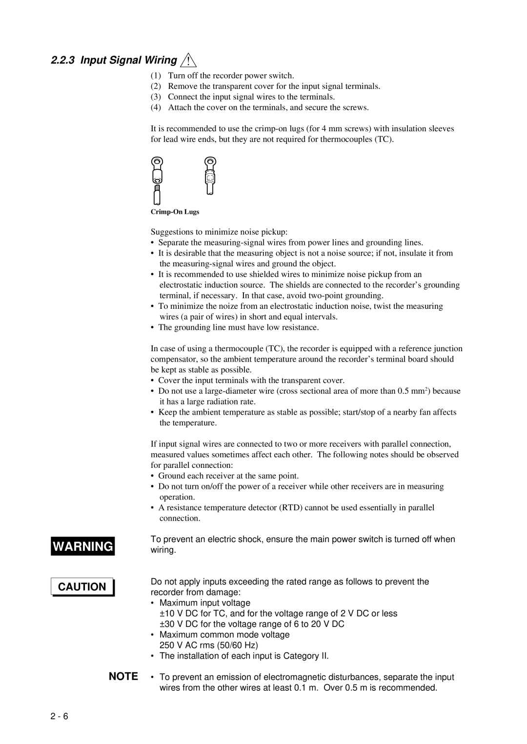 Omega RD260A instruction manual Input Signal Wiring, Crimp-On Lugs 